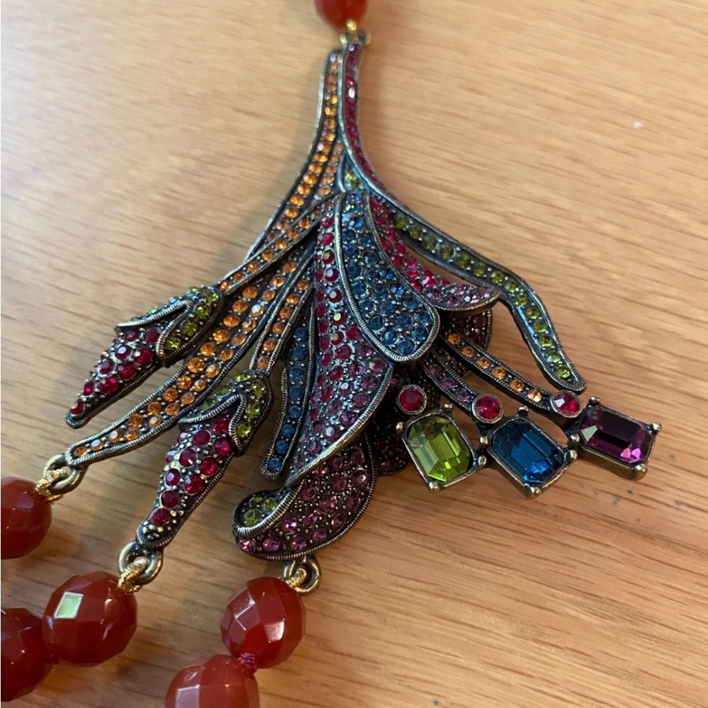 Heidi Daus Carnelian Beads and Multi Color Crystal Flower Necklace - Picture 3 of 6